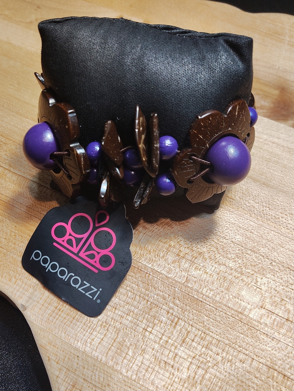 paparazzi Purple and Brown Wooded Floral Beaded Bracelet